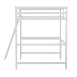 English Elm Loft Bed Frame with Desk, Full Size Wooden Bed Frame with Protective Guard Rails & Ladder for Kids and Teens -