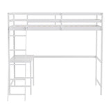 English Elm Loft Bed Frame with Desk, Twin Size Wooden Bed Frame with Protective Guard Rails & Ladder for Kids and Teens -