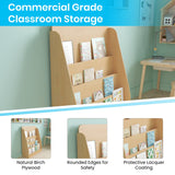 English Elm Commercial Grade 4 Shelf Single-Sided Kids Wooden Book & Magazine Display Stand - Safe, Kid Friendly Design for Commercial or Home Use