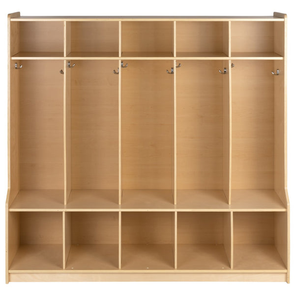 English Elm Commercial Grade Wooden 5 Section School Coat Locker with Bench, Cubbies, and Storage Organizer Hook-Safe, Kid Friendly Design - 48"H x 48"L ()