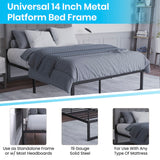 English Elm Universal 14 Inch Metal Platform Bed Frame - No Box Spring Needed w/ Steel Slat Support and Quick Lock Functionality - Full