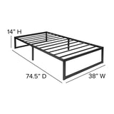 English Elm Universal 14 Inch Metal Platform Bed Frame - No Box Spring Needed w/ Steel Slat Support and Quick Lock Functionality - Twin