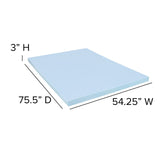 English Elm 3 inch Cool Gel Mattress Topper with CertiPUR-US Certified Memory Foam - Full