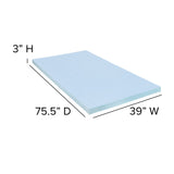 English Elm 3 inch Cool Gel Mattress Topper with CertiPUR-US Certified Memory Foam - Twin