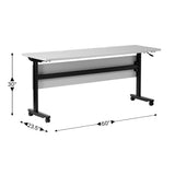 English Elm Commercial Grade Commercial Grade 60" x 24" Heavy-Duty Nesting Flip Training Table with T-Legs, Modesty Panel, 1" Thick Tabletop, and Black Steel Frame