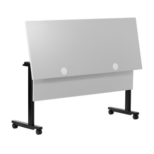 English Elm Commercial Grade Commercial Grade 60" x 24" Heavy-Duty Nesting Flip Training Table with T-Legs, Modesty Panel, 1" Thick Tabletop, and Black Steel Frame