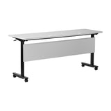 English Elm Commercial Grade Commercial Grade 60" x 24" Heavy-Duty Nesting Flip Training Table with T-Legs, Modesty Panel, 1" Thick Tabletop, and Black Steel Frame