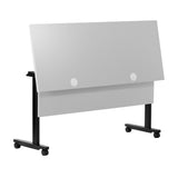 English Elm Commercial Grade Commercial Grade 60" x 24" Heavy-Duty Nesting Flip Training Table with T-Legs, Modesty Panel, 1" Thick Tabletop, and Black Steel Frame