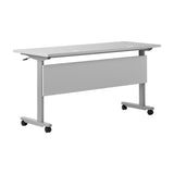 English Elm Commercial Grade Commercial Grade 60" x 24" Heavy-Duty Nesting Flip Training Table with T-Legs, Modesty Panel, 1" Thick Tabletop, and Steel Frame