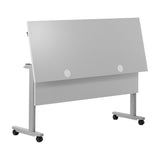 English Elm Commercial Grade Commercial Grade 60" x 24" Heavy-Duty Nesting Flip Training Table with T-Legs, Modesty Panel, 1" Thick Tabletop, and Steel Frame