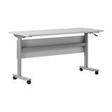 English Elm Commercial Grade Commercial Grade 60" x 24" Heavy-Duty Nesting Flip Training Table with T-Legs, Modesty Panel, 1" Thick Tabletop, and Steel Frame