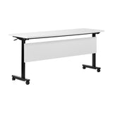 English Elm Commercial Grade Commercial Grade 60" x 24" Heavy-Duty Nesting Flip Training Table with T-Legs, Modesty Panel, 1" Thick Tabletop, and Black Steel Frame