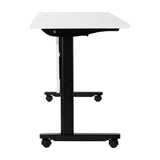 English Elm Commercial Grade Commercial Grade 60" x 24" Heavy-Duty Nesting Flip Training Table with T-Legs, Modesty Panel, 1" Thick Tabletop, and Black Steel Frame