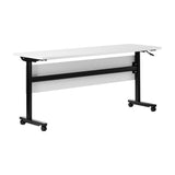 English Elm Commercial Grade Commercial Grade 60" x 24" Heavy-Duty Nesting Flip Training Table with T-Legs, Modesty Panel, 1" Thick Tabletop, and Black Steel Frame