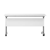 English Elm Commercial Grade Commercial Grade 60" x 24" Heavy-Duty Nesting Flip Training Table with T-Legs, Modesty Panel, 1" Thick Tabletop, and Gray Steel Frame