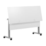 English Elm Commercial Grade Commercial Grade 60" x 24" Heavy-Duty Nesting Flip Training Table with T-Legs, Modesty Panel, 1" Thick Tabletop, and Gray Steel Frame