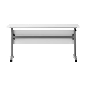 English Elm Commercial Grade Commercial Grade 60" x 24" Heavy-Duty Nesting Flip Training Table with T-Legs, Modesty Panel, 1" Thick Tabletop, and Gray Steel Frame