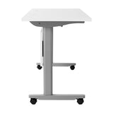 English Elm Commercial Grade Commercial Grade 60" x 24" Heavy-Duty Nesting Flip Training Table with T-Legs, Modesty Panel, 1" Thick Tabletop, and Gray Steel Frame