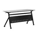 English Elm Commercial Grade Commercial Grade 60" x 24" Heavy-Duty Nesting Flip Training Table with Y-Legs, Modesty Panel, 1" Thick Tabletop, and Black Steel Frame