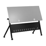 English Elm Commercial Grade Commercial Grade 60" x 24" Heavy-Duty Nesting Flip Training Table with Y-Legs, Modesty Panel, 1" Thick Tabletop, and Black Steel Frame