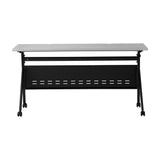 English Elm Commercial Grade Commercial Grade 60" x 24" Heavy-Duty Nesting Flip Training Table with Y-Legs, Modesty Panel, 1" Thick Tabletop, and Black Steel Frame