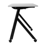 English Elm Commercial Grade Commercial Grade 60" x 24" Heavy-Duty Nesting Flip Training Table with Y-Legs, Modesty Panel, 1" Thick Tabletop, and Black Steel Frame