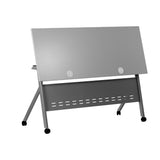 English Elm Commercial Grade Commercial Grade 60" x 24" Heavy-Duty Nesting Flip Training Table with Y-Legs, Modesty Panel, 1" Thick Tabletop, and Steel Frame