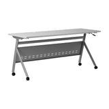 English Elm Commercial Grade Commercial Grade 60" x 24" Heavy-Duty Nesting Flip Training Table with Y-Legs, Modesty Panel, 1" Thick Tabletop, and Steel Frame