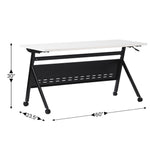 English Elm Commercial Grade Commercial Grade 60" x 24" Heavy-Duty Nesting Flip Training Table with Y-Legs, Modesty Panel, 1" Thick Tabletop, and Black Steel Frame