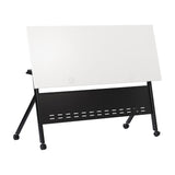 English Elm Commercial Grade Commercial Grade 60" x 24" Heavy-Duty Nesting Flip Training Table with Y-Legs, Modesty Panel, 1" Thick Tabletop, and Black Steel Frame