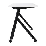 English Elm Commercial Grade Commercial Grade 60" x 24" Heavy-Duty Nesting Flip Training Table with Y-Legs, Modesty Panel, 1" Thick Tabletop, and Black Steel Frame