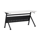 English Elm Commercial Grade Commercial Grade 60" x 24" Heavy-Duty Nesting Flip Training Table with Y-Legs, Modesty Panel, 1" Thick Tabletop, and Black Steel Frame