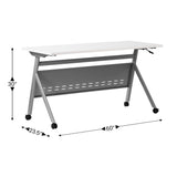 English Elm Commercial Grade Commercial Grade 60" x 24" Heavy-Duty Nesting Flip Training Table with Y-Legs, Modesty Panel, 1" Thick Tabletop, and Gray Steel Frame