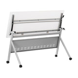 English Elm Commercial Grade Commercial Grade 60" x 24" Heavy-Duty Nesting Flip Training Table with Y-Legs, Modesty Panel, 1" Thick Tabletop, and Gray Steel Frame