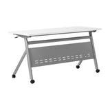 English Elm Commercial Grade Commercial Grade 60" x 24" Heavy-Duty Nesting Flip Training Table with Y-Legs, Modesty Panel, 1" Thick Tabletop, and Gray Steel Frame