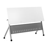 English Elm Commercial Grade Commercial Grade 60" x 24" Heavy-Duty Nesting Flip Training Table with Y-Legs, Modesty Panel, 1" Thick Tabletop, and Gray Steel Frame