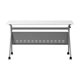 English Elm Commercial Grade Commercial Grade 60" x 24" Heavy-Duty Nesting Flip Training Table with Y-Legs, Modesty Panel, 1" Thick Tabletop, and Gray Steel Frame