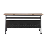 English Elm Commercial Grade Commercial Grade 60" x 24" Heavy-Duty Nesting Flip Training Table with Y-Legs, Modesty Panel, 1" Thick Walnut Tabletop, and Black Steel Frame