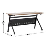 English Elm Commercial Grade Commercial Grade 60" x 24" Heavy-Duty Nesting Flip Training Table with Y-Legs, Modesty Panel, 1" Thick Walnut Tabletop, and Black Steel Frame