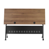 English Elm Commercial Grade Commercial Grade 60" x 24" Heavy-Duty Nesting Flip Training Table with Y-Legs, Modesty Panel, 1" Thick Walnut Tabletop, and Black Steel Frame