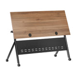 English Elm Commercial Grade Commercial Grade 60" x 24" Heavy-Duty Nesting Flip Training Table with Y-Legs, Modesty Panel, 1" Thick Walnut Tabletop, and Black Steel Frame