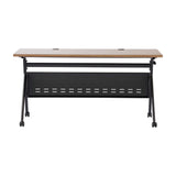 English Elm Commercial Grade Commercial Grade 60" x 24" Heavy-Duty Nesting Flip Training Table with Y-Legs, Modesty Panel, 1" Thick Walnut Tabletop, and Black Steel Frame