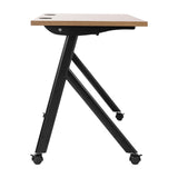 English Elm Commercial Grade Commercial Grade 60" x 24" Heavy-Duty Nesting Flip Training Table with Y-Legs, Modesty Panel, 1" Thick Walnut Tabletop, and Black Steel Frame