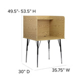 English Elm Commercial Grade Stand-Alone Study Carrel with Top Shelf - Height Adjustable Legs and Wire Management Grommet - Finish