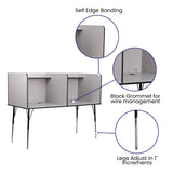 English Elm Commercial Grade Stand-Alone Double Study Carrel with Top Shelf - Height Adjustable Legs and Wire Management Grommet - Finish