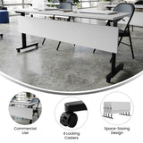 English Elm Commercial Grade Commercial Grade 72" x 24" Heavy-Duty Nesting Flip Training Table with T-Legs, Modesty Panel, 1" Thick Tabletop, and Black Steel Frame