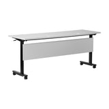 English Elm Commercial Grade Commercial Grade 72" x 24" Heavy-Duty Nesting Flip Training Table with T-Legs, Modesty Panel, 1" Thick Tabletop, and Black Steel Frame