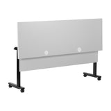 English Elm Commercial Grade Commercial Grade 72" x 24" Heavy-Duty Nesting Flip Training Table with T-Legs, Modesty Panel, 1" Thick Tabletop, and Black Steel Frame