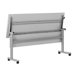 English Elm Commercial Grade Commercial Grade 72" x 24" Heavy-Duty Nesting Flip Training Table with T-Legs, Modesty Panel, 1" Thick Tabletop, and Steel Frame