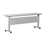 English Elm Commercial Grade Commercial Grade 72" x 24" Heavy-Duty Nesting Flip Training Table with T-Legs, Modesty Panel, 1" Thick Tabletop, and Steel Frame